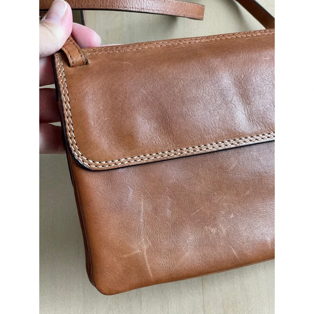 Vintage VTG Tan Brown Leather Crossbody Bag Accordion Organizer Purse Adjustable